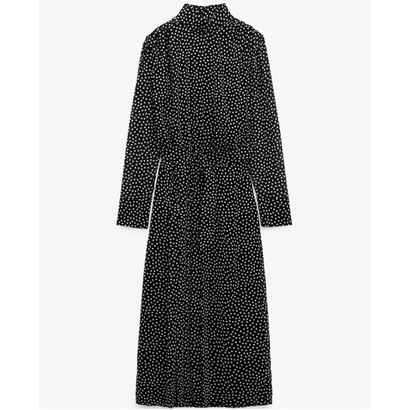 NEW Zara Polka Dot Belted Long Sleeve High Neck Maxi Dress M - Picture 2 of 9